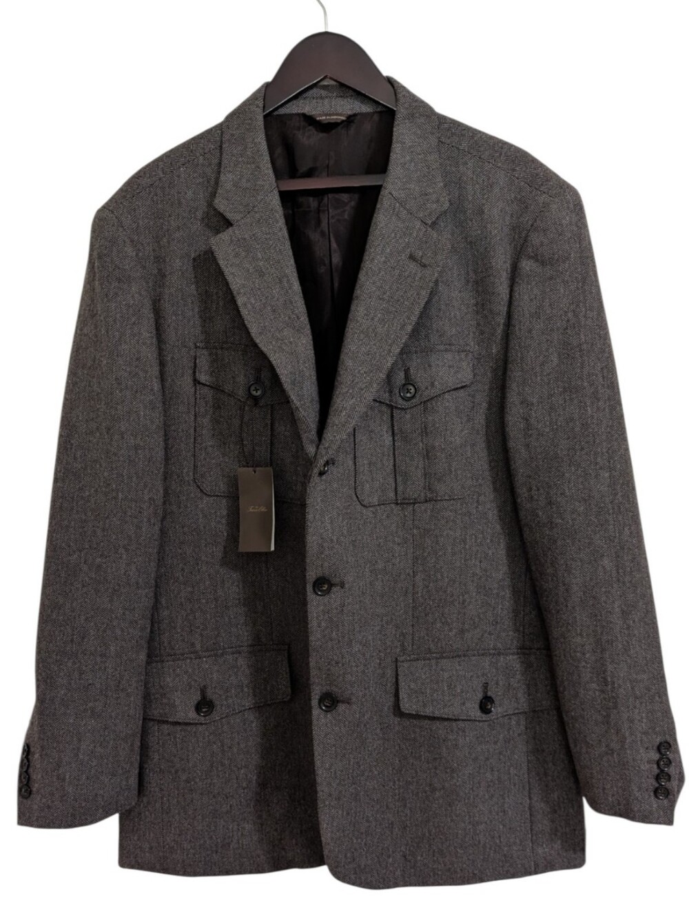 Tasso Elba Brown Wool Blend Herringbone Field Jacket Sport Coat Blazer XL NWT